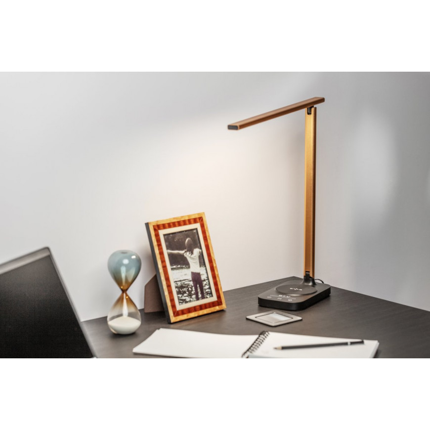 Stolná LED lampa Bressi 8 W 450 lm čierno-zlatá Wireless Charging