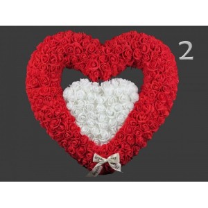 Srdce v srdci z umelých ruží s mašľou 43x41cm červeno-biele
