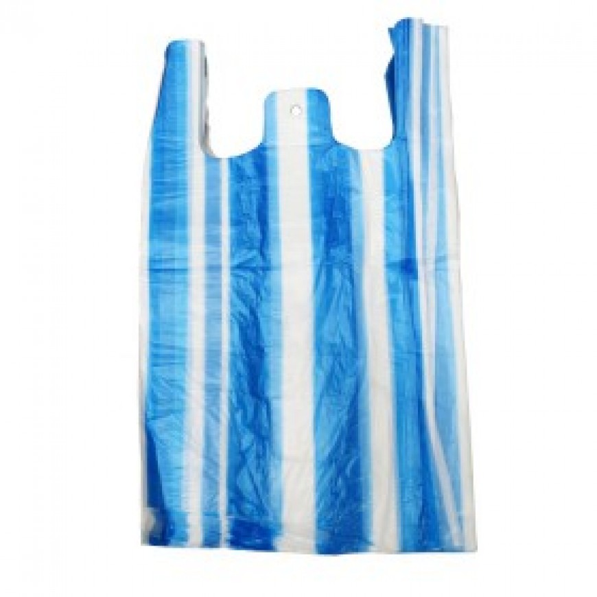 Tašky HDPE košielkové modré pruhy 25+12x45 100ks