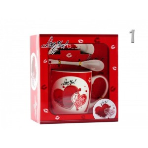 Hrnčeky 300ml s tanierikom a lyžičkou I LOVE YOU 1