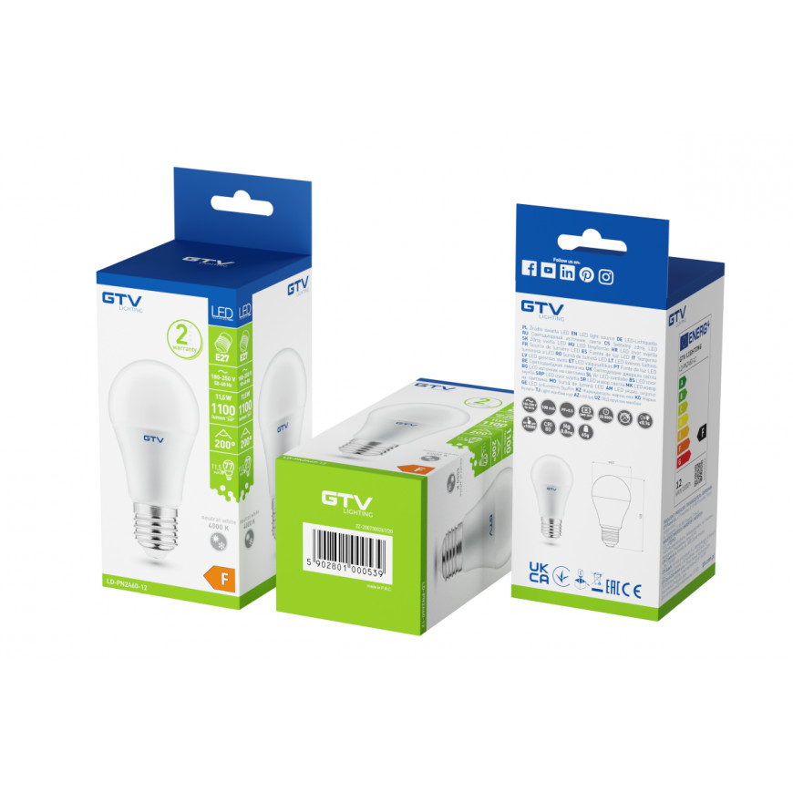 Žiarovka LED E27 12W 4000K 1100lm A60 GT-PN2A60-12