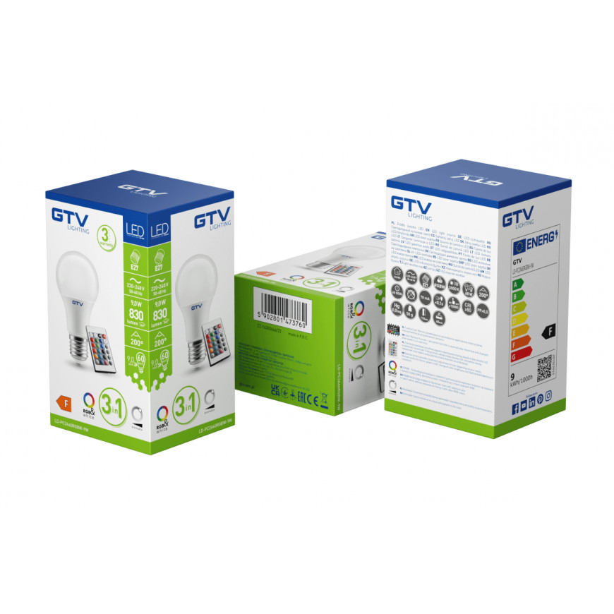 Žiarovka LED RGBW E27 9W A60 s diaľkovým ovládačom LD-PC2A60RGBW-9W