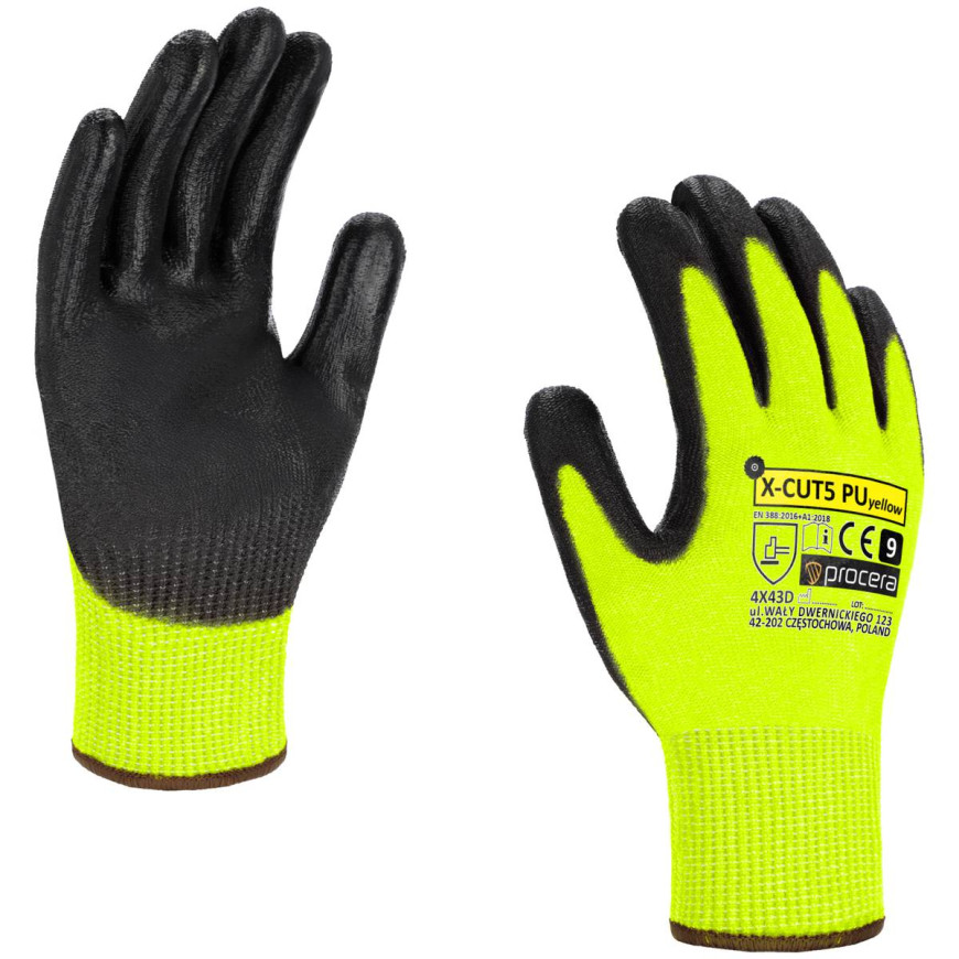 Pracovné rukavice protiporézne X-CUT PU žlté