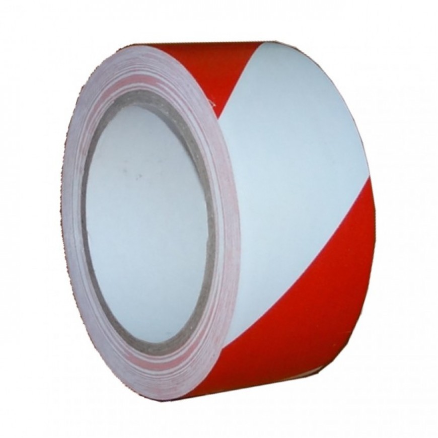 Lepiace pásky farebné PVC Solvent 50mm x 33m červeno-biele pruhy