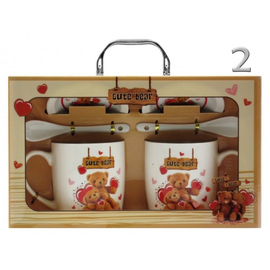 Hrnčeky 300ml s tanierikom a lyžičkou typ CUTE BEAR 2