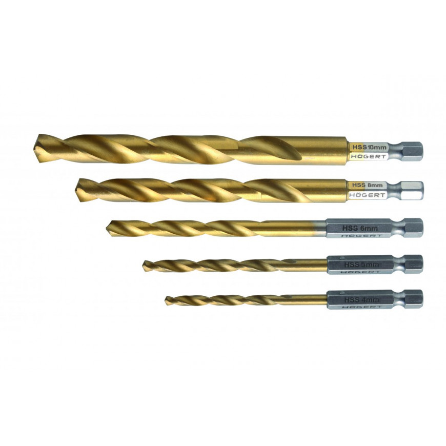 Sada vrtákov do kovu s HEX stopkou: 4, 5, 6, 8, 10 mm HSS HT6D180